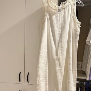 Elegant White linen Sleeveless Dress
